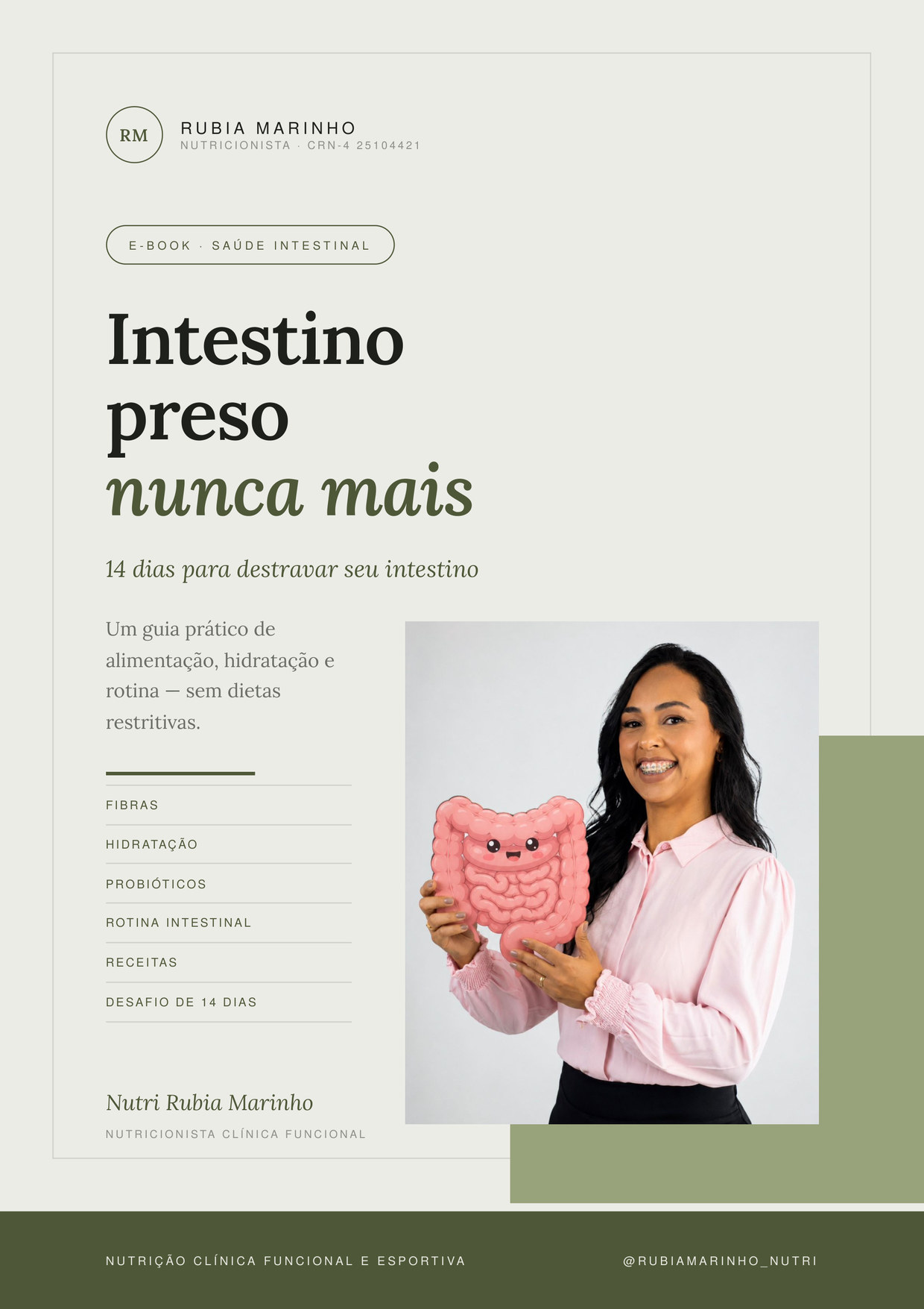 Capa do e-book Intestino preso nunca mais, guia de saúde intestinal da nutricionista Rubia Marinho